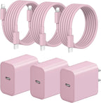 iPhone Fast Charger 3+3Pack 20W USB C Wall Charger with 6FT Fast Charging Cable Compatible with iPhone 14/13/12/11/Pro/Pro Max-Pink