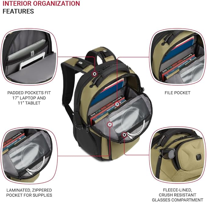 SwissGear Endure ScanSmart Laptop Backpack – TSA Approved Tech Backpack – Fits Most 17" Laptop – Multiple Organizer Pockets – Olive