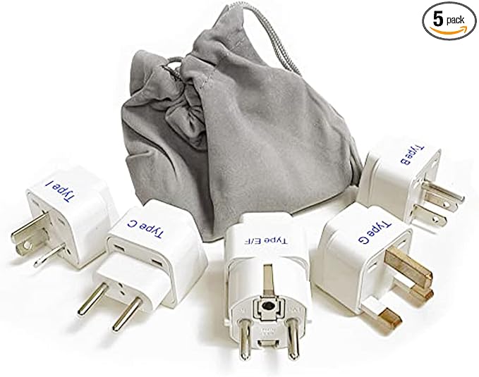 Ceptics Adapter Plug Set for World Wide International Travel Use - Grounded Safe - Works with Cell Phones, Chargers, Batteries, Camera, and More