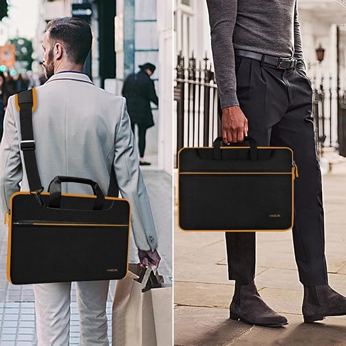 Hseok Laptop Shoulder Bag 15-15.6 inch Shockproof Water-Resistant HandBag with Small Case Compatible with MacBook Pro Neo 16" M5 M4 M3 M2 M1, Mac Pro Air 15", XPS 15/16, Most 15" 15.6" 16",BK-yellow