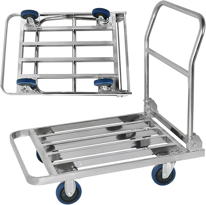 Heavy Duty Foldable Platform Truck Cart - Stainless Steel Utility Trolley for Moving, Luggage Transport, and Easy Storage 50 * 70