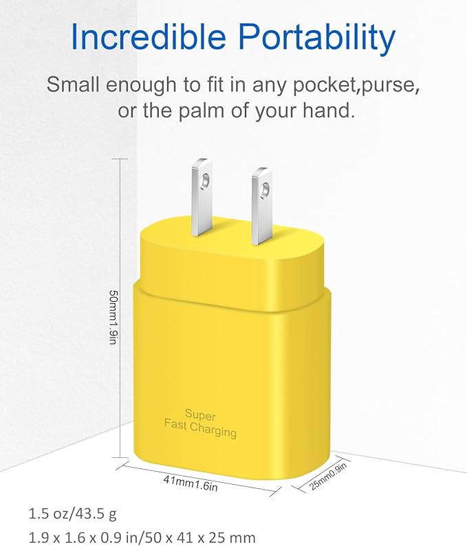 Type C Charger Fast Charging USBC Charger Block 25W Super Fast Wall Chargers for Galaxy S25 S24 S23 S22 S21/S21 Ultra/S20/S20 Ultra/Note 20 Ultra,Android Chargers(Yellow)