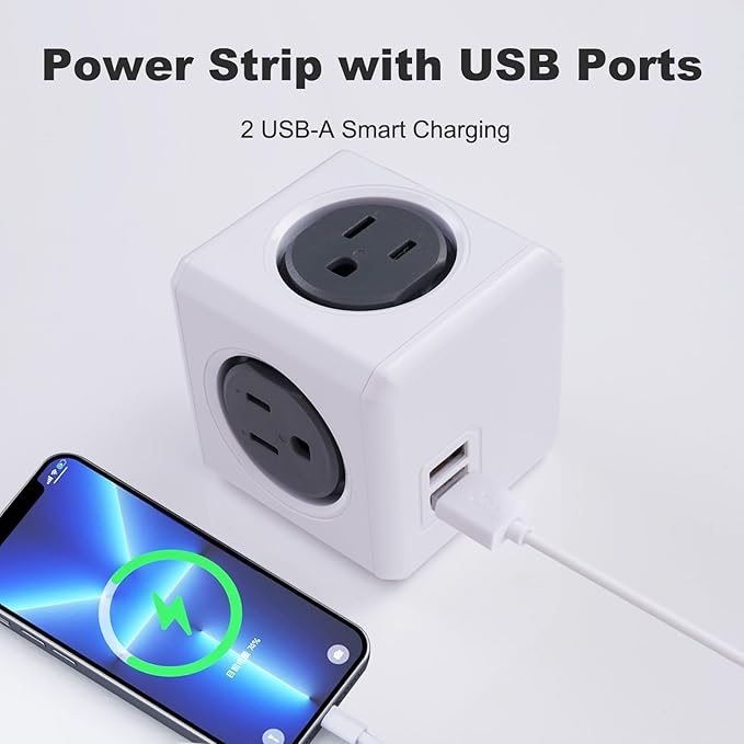 Surge Protector Power Board, 4 - Outlet Extender Multi - Plug Socket with 2 USB Charging Ports, 175 Joules Protection, Suitable for Homes, Offices, ETL - Certified (Grey)