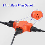 3 Outlet Adapter [UL Listed] 3 Way Outlet Splitter - T-Shaped Adapter Outdoor Power Splitter Grounded Wall Tap Heavy Duty (4, Orange)