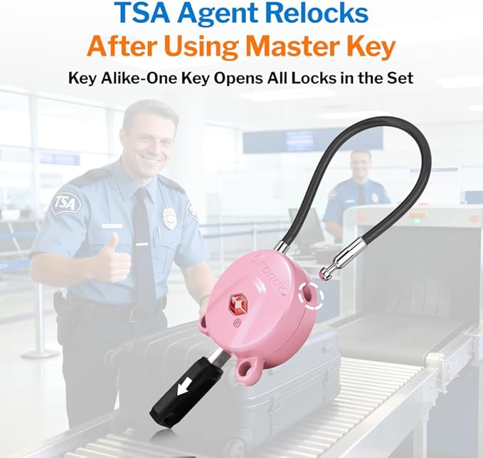 FORGE TSA Approved Luggage Locks, Keyed Alike TSA006 Dimple Key Travel Lock with Zinc Alloy Metal Body, Secure Cable Lock for Suitcase, Backpack, Gym Bags. 2 Pink Locks