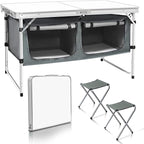 CampLand Outdoor Folding Table Aluminum Lightweight Height Adjustable with Storage Organizer for BBQ, Party, Camping
