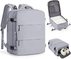 Grey Travel Backpack - Carry On Flight Approved Mochila De Viaje Personal Item - Large Backpack for Men & Women - 18x14x8 Inches