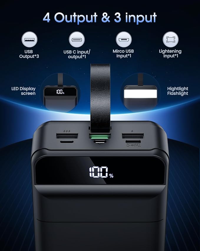 Portable Charger 60000mAh Power Bank - 22.5W Fast Charging External Battery Pack, LED Display USB C Portable Cell Phone Charger for iPhone, Samsung Galaxy, Android, Camping, Travel Black