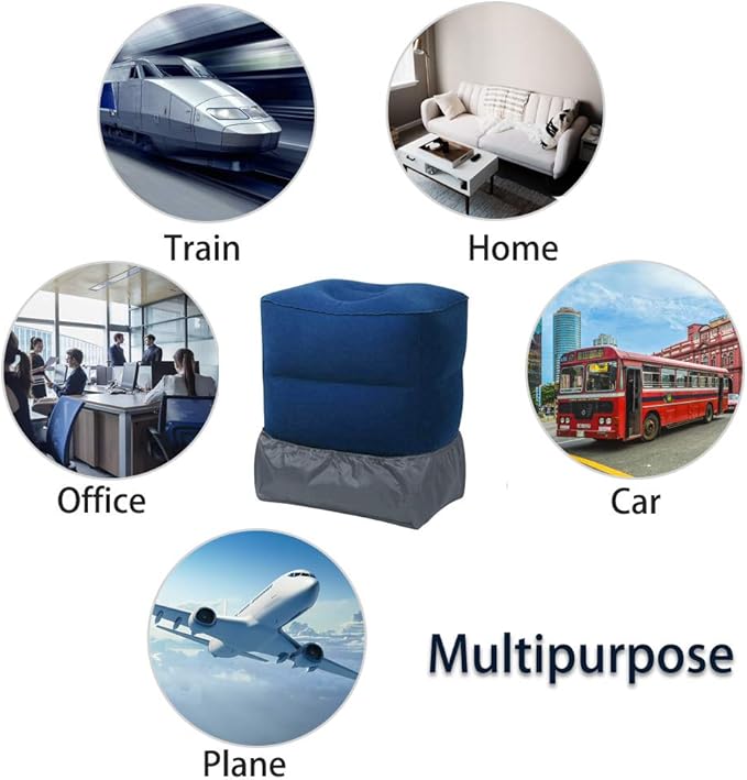 Travel Foot Rest Pillow, Portable Inflatable with Double Hand Pump Adjustable Three Layers Height Pillow for Foot Rest on Airplanes,Cars,Buses,Trains,Office to Sleep on Long Trip
