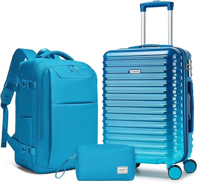 LARVENDER Carry on Luggage 22x14x9 Airline Approved, Expandable 20 Inch Hardside Large Suitcase with Wheels TSA Lock, Lightweigh PC+ABS Travel Carry-on Suitcases for Women and Men, Ocean Breeze