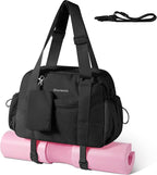 Small Gym Bag for Women - Puffer Duffle Weekender Work Duffel Carry on Overnight Nurse Dance Yoga Workout Tote Bag with Yoga Mat Holder Wet Compartment Coin Purse BPA-Free