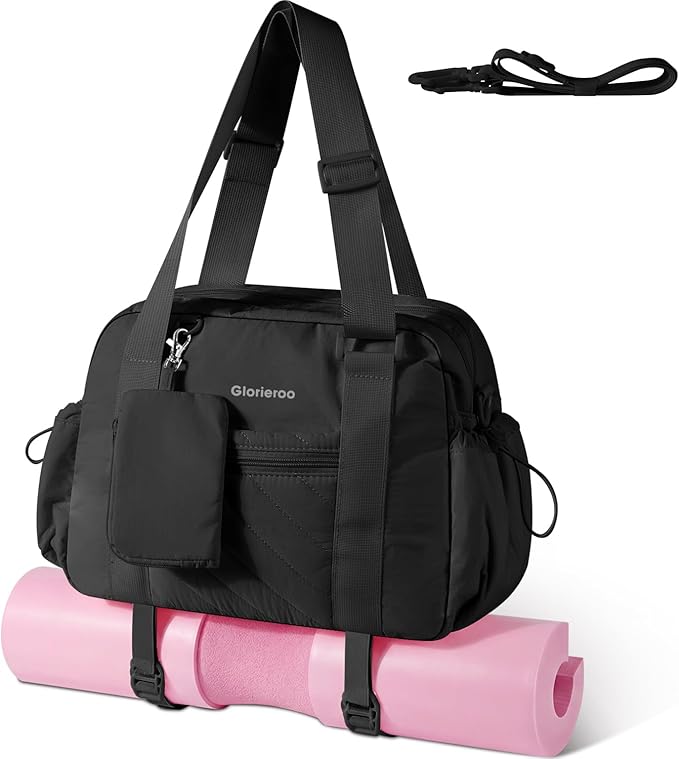 Small Gym Bag for Women - Puffer Duffle Weekender Work Duffel Carry on Overnight Nurse Dance Yoga Workout Tote Bag with Yoga Mat Holder Wet Compartment Coin Purse BPA-Free