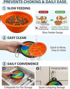 Collapsible Dog Bowl 2 Pack with Carabiners - Portable Travel Pet Food Water Bowl for Dogs Cats