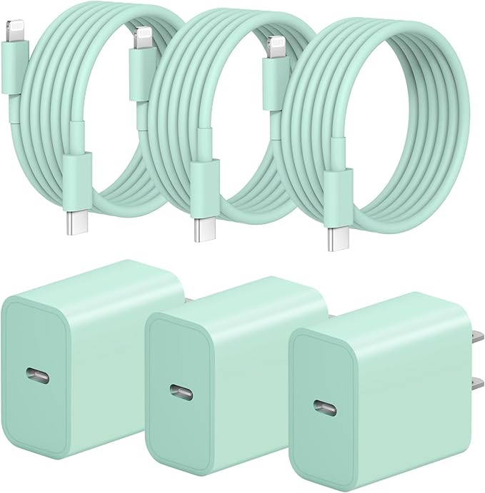 iPhone Fast Charger 3+3Pack 20W USB C Wall Charger with 6FT Fast Charging Cable Compatible with iPhone 14/13/12/11/Pro/Pro Max-Green