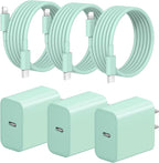 iPhone Fast Charger 3+3Pack 20W USB C Wall Charger with 6FT Fast Charging Cable Compatible with iPhone 14/13/12/11/Pro/Pro Max-Green