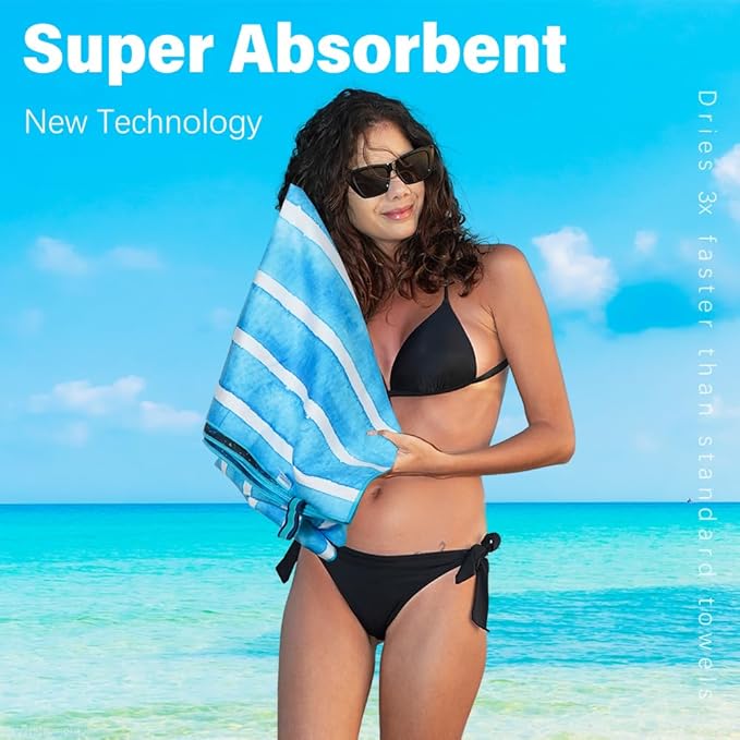 Thin Lightweight Microfiber Beach Towel Sand Free Quick Dry Absorbent Compact Towels for Swimming Pool Camping Beach Accessories Large Easy Pack Travel Things for Vacation Essentials Adult Gift