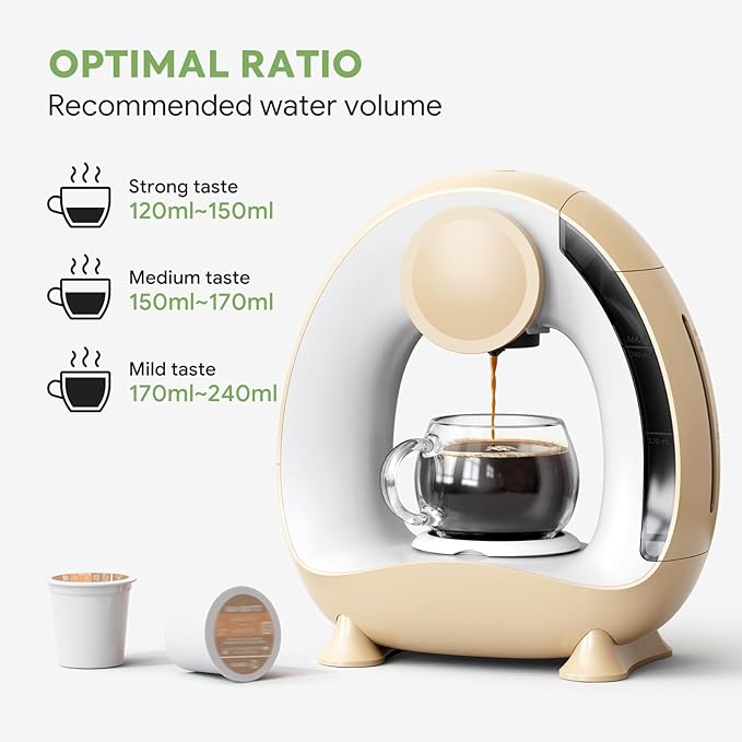 Pod and Grounds Single-Serve Coffee Maker, 2 in 1 One Cup Coffee Machine Compatible with K-Cup Pod & Coffee Grounds/Tea, Compact Design, 4-8oz, Champagne Color