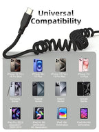 Quickeep Car Carplay Cable 2Pack 3ft Coiled USB A to USB C Fast Charge Cord for iPhone 17/16/15/Plus/Pro Max/MacBook Pro, Auto Coiled Retractable iPhone Car Cord