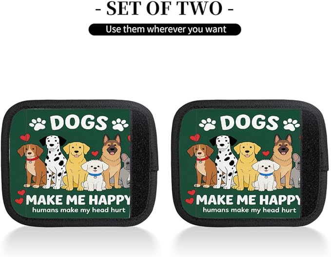 2 Pack Luggage Handle Wrap with Travel Tags - Non-Slip Protective Cover Soft Handle Grips Covers for Suitcase(Dogs Make Me Happy)