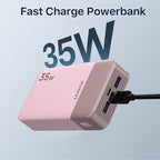 JUOVI J2651 Portable Charger, 35W 20000mAh USB C in & Out Power Bank, Battery Pack with QC4.0+PD3.0 35W High-Speed Charging for Bluetooth Earbud, Mobile Phone, Tablet (Pink)