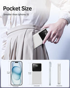 RONEGN Portable Charger with Built in Cable - Power Bank Fast Charging 22.5W USB C 10000mAh LED Display Travel Battery Pack 5 Outputs & 3 Inputs for iPhone Samsung Android iPad Phones Tablets etc