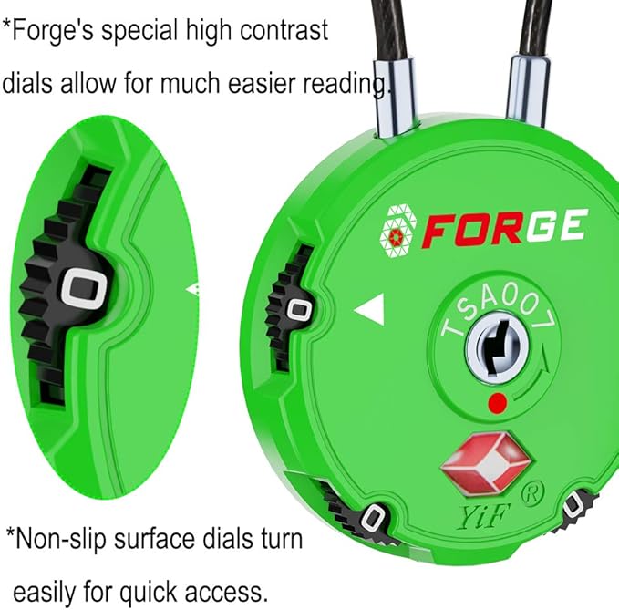 Forge Quality TSA Approved Luggage Locks for Travel Accessories, Suitcase, Pelican case, Ammo Boxes, Set Your own Combination, Zinc Alloy Body-Cable Green 2 Locks