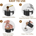 Black Large French Press Coffee Maker 50oz, Double Wall Insulated French Press Stainless Steel,for Coffee&Tea,with 3 Extra Screens and a Coffee Spoon, 50oz/1500ml, Gold