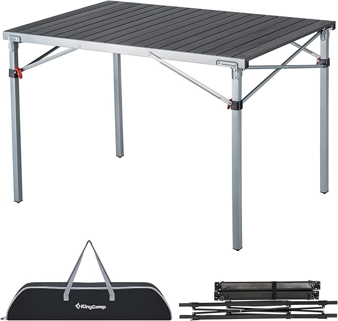 KingCamp Aluminum Folding Camping Table, 42.1" Foldable Lightweight Roll Up Camp Table Heavy Duty 2-6 People Portable Table for Camping Picnic BBQ RV, Indoor & Outdoor, Silver Black