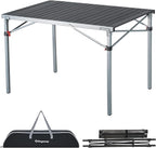 KingCamp Aluminum Folding Camping Table, 42.1" Foldable Lightweight Roll Up Camp Table Heavy Duty 2-6 People Portable Table for Camping Picnic BBQ RV, Indoor & Outdoor, Silver Black