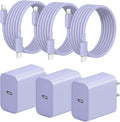 iPhone Fast Charger 3+3Pack 20W USB C Wall Charger with 6FT Fast Charging Cable Compatible with iPhone 14/13/12/11/Pro/Pro Max-Purple