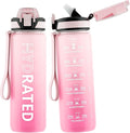 QLUR Water Bottle with Straw, 27oz Motivational Water Bottles with Time Marker to Drink, Tritan BPA Free, 750ml Sports Water Bottle with Carry Strap LeakProof for School Fitness Outdoor (1Pack)