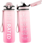 QLUR Water Bottle with Straw, 27oz Motivational Water Bottles with Time Marker to Drink, Tritan BPA Free, 750ml Sports Water Bottle with Carry Strap LeakProof for School Fitness Outdoor (1Pack)
