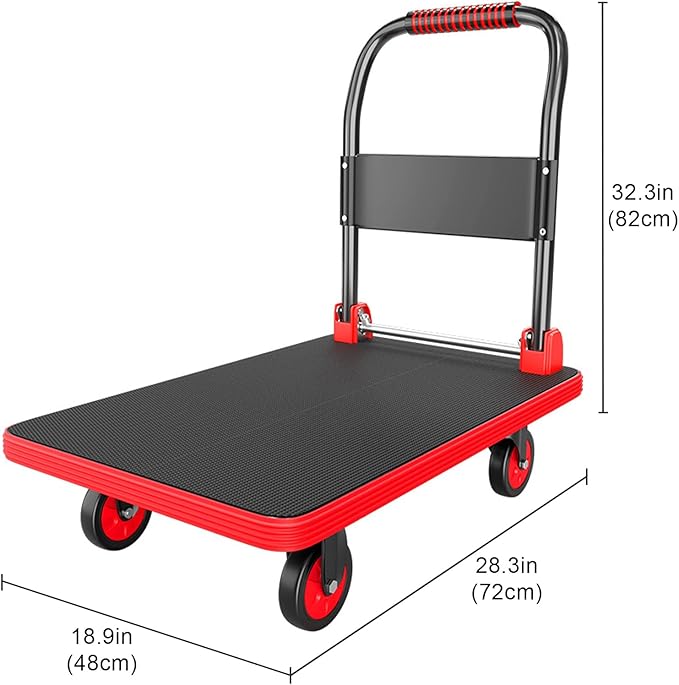 Foldable Luggage Trolley with Handle Silent TPR Wheels Heavy-Duty Design Portable Cart with Bumper Strips for Easy Loading & Storage (48x72x82cm)