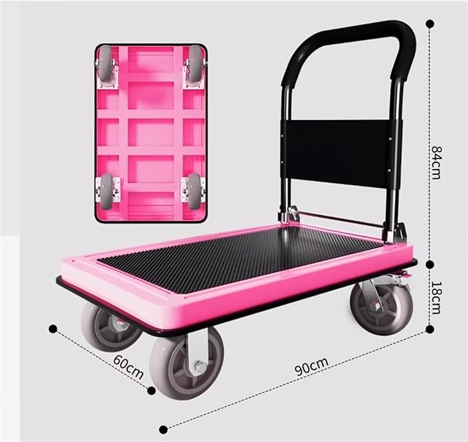 Flatbed cart Folding Pink Lightweight Platform Truck with 5" Rubber Casters Utility Push Carts for Luggage Moving