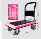 Flatbed cart Folding Pink Lightweight Platform Truck with 6" Rubber Casters Utility Push Carts for Luggage Moving