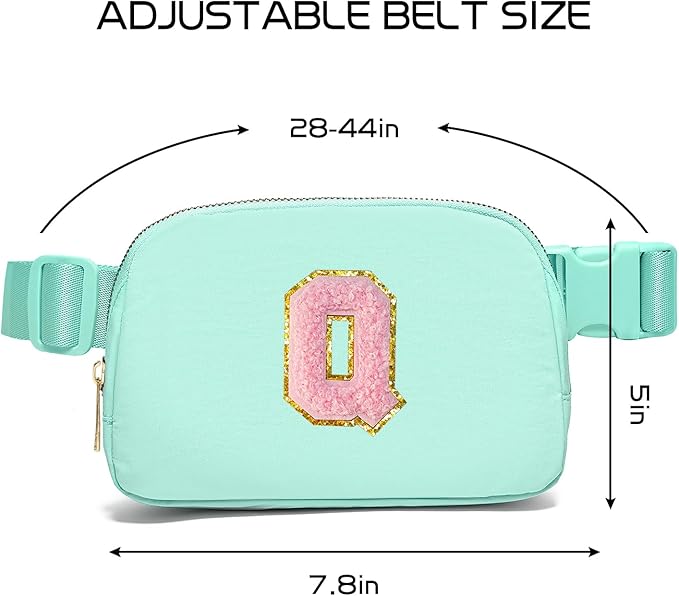 Gitus Belt Bag Fanny Pack Crossbody Bags with Initial Letter Patch Cute Stuff Birthday Gifts for Teenager Girls Trendy Preppy Stuff for Teen Girls Cool Stuff for Teens (Mint Green-Q)
