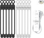 UMUST Silicone Cable Straps, 10pcs Extra-Long Reusable Hanging Organizer for Cables, Kitchen, Home, School (Black & White)