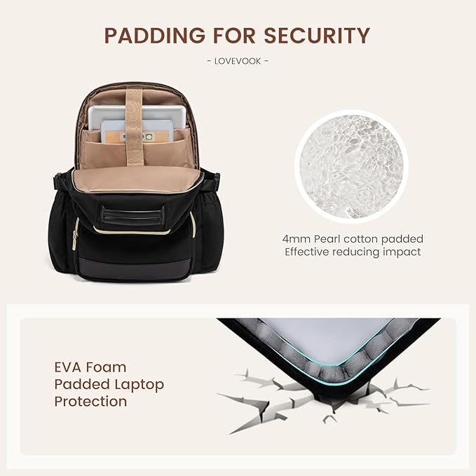 LOVEVOOK Laptop Backpack for Women with Pouch Pocket for Large Capacity Cup,17 Inch Laptop Computer Bag Travel Backpack Purse,Waterproof Work Business Backpack College Teacher Bags,Black