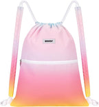 WANDF Drawstring Backpack Sports Gym Bag with Shoulder Pads Water Resistant String Bag Cinch Bag for Women Men (Rainbow)