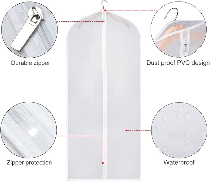 Zilink Clear Garment Bag Dress Bags for Storage 54-inch Coat Bags with Full Length Zipper for Clothes Closet Storage, Set of 6
