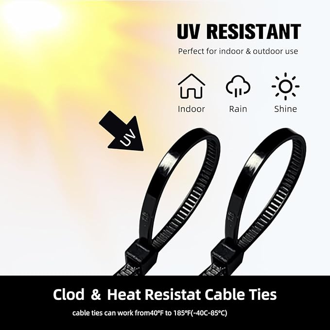 Zip Ties 8 inch, 1000 Pack Black Zip Ties, Self-Locking Nylon Cable Ties with 40 lbs Tensile Strength,Wire Ties for indoor and outdoor use.