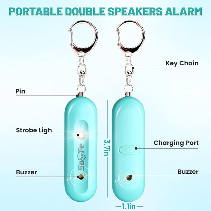Personal Safety Alarm - Waterproof Rechargeable Security Alarm - 140dB Extra Loud Siren & Strobe Light - Self Defense Keychain - Gift for Women, Teenagers, College Girls, Seniors（Aqua+Aqua）