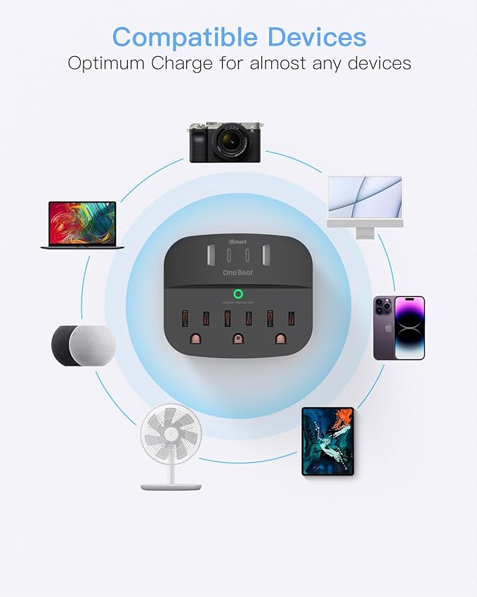 2 Pack Multi Plug Outlet Splitter, 490J Surge Protector Outlet Extender with 3 AC Outlets and 4 USB Wall Charger (2 USB C Ports), Small Adapter for Dorm Room and Travel Essentials, ETL Listed, Black