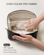 EACHY Travel Makeup Bag, Large Capacity Cosmetic Bag for Women, Waterproof PU Leather, Flat Open Portable Toiletry Bag for Skincare, Brushes & Travel Essentials