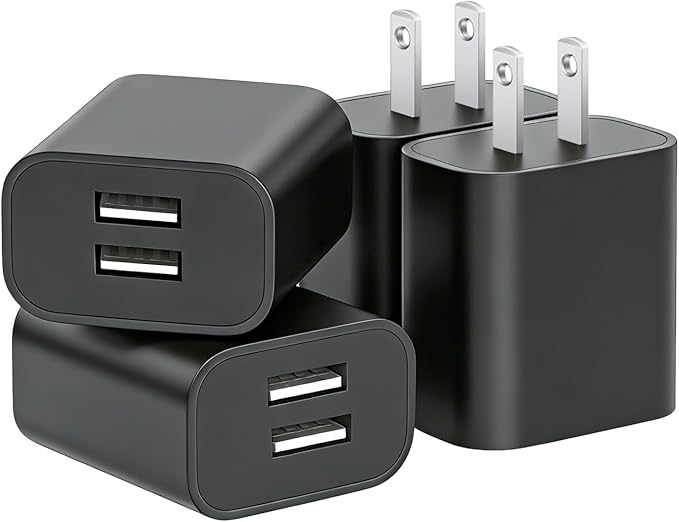 USB Wall Charger,4 Pack Dual Port Plug Adapter for Wall Outlet Charging Block, USB Power Adapter for iPhone 14/13/12/11 Pro/Pro Max, XS/XR/X, Galaxy, Pixel, Moto and Android Phones (Black)