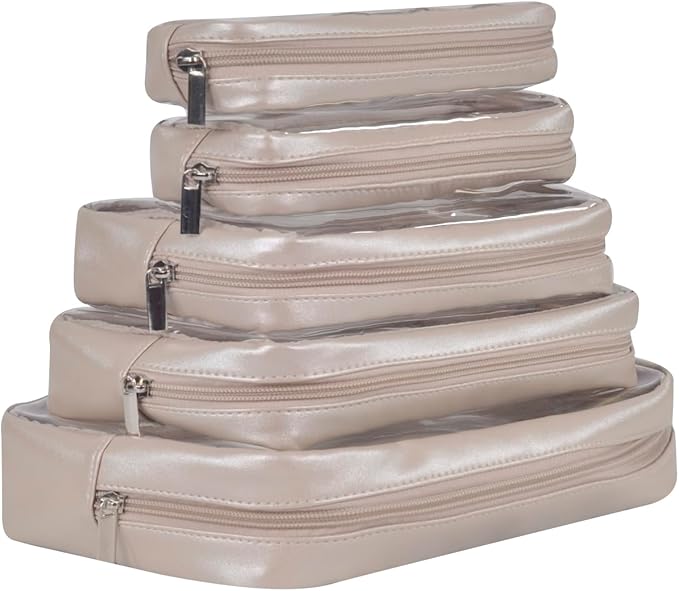 Remobia Hicol TSA Approved 5-Piece Diaper Bag Organizer Pouch Set Clear Waterproof TPU Kids Toiletry Storage Set Travel Packing Clutch Cube Bags for Baby Nursing (Pearl Grey)