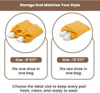 LFH Cotton Rich Shoe Storage Bags with Drawstring, Dustproof Breathable Reusable Organizer, Perfect For Travel, Dorm, Hotel, College, Gym, Easy to Carry, Machine Washable 8"x17" (Pack of 2) - Golden