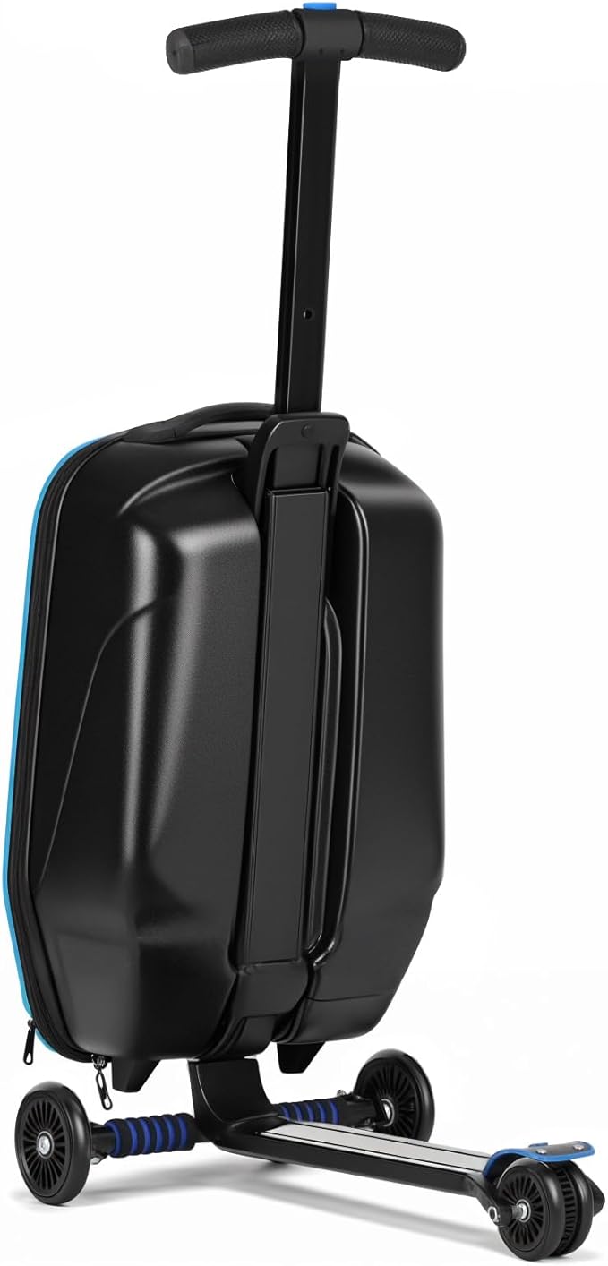 smilesun Scooter Luggage For Kids & Adults， Hardside Ride On Suitcase For Kids Ages 4-15 Multifunctional Lightweight Foldable Carry On Luggage With Wheels Ride On For Children Teenagers（Light Blue）