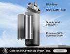 POWCAN 40 oz Insulated Water Bottle with 2-in-1 Straw and Spout Lid, Keep Cold 24H, Leak-Proof, BPA-Free, Double Wall Stainless Steel Water Bottle for Sports, Gym, Travel, and School (Obsidian)