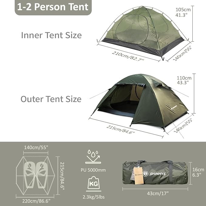 Backpacking Tent for Camping 2/3/4 Person Hiking Ultralight Tent for Waterproof Windproof Outdoor Tents Easy Setup Two Doors Double Layer Lightweight Instant Tents